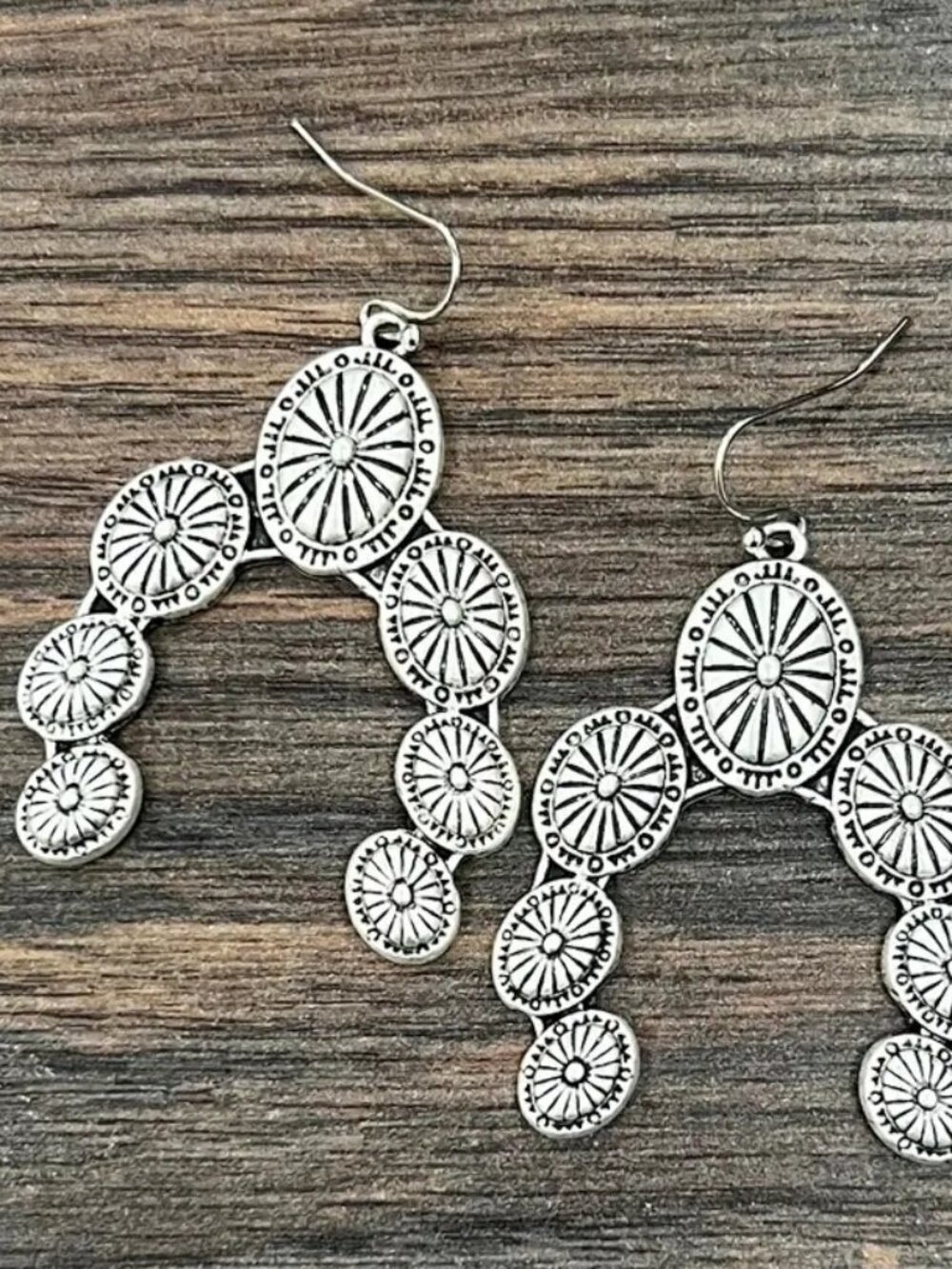 Silver Concho Arch Earrings Western Boho Rodeo Navajo Style Statement Dangles